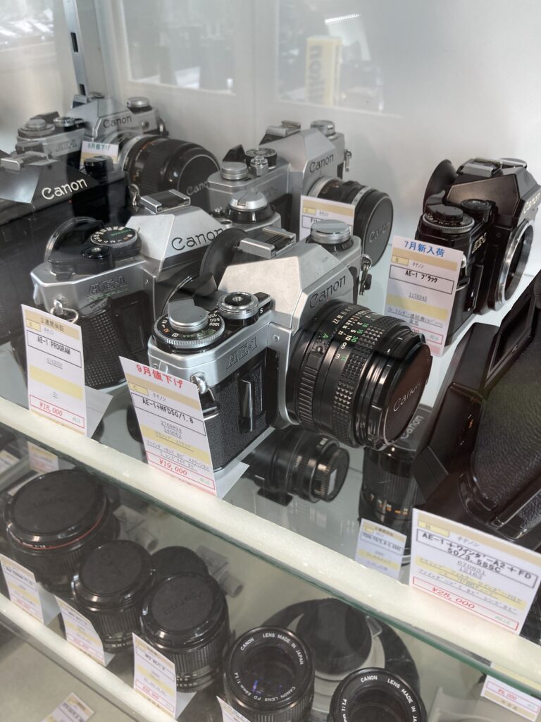 The Canon AE-1 corner with price tags